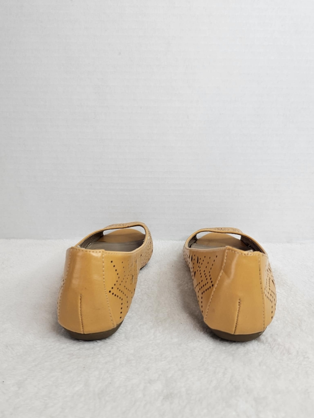 Nicole Women's Open-Toe Laser-Cut Flats in Mustard Yellow - Picture 2 of 13